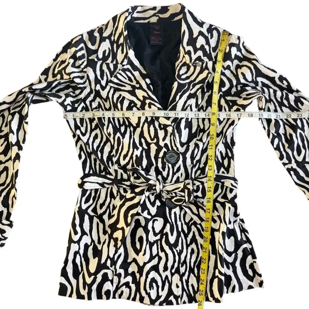 Wrapper Black and White Zebra Print Trench Coat Size Medium